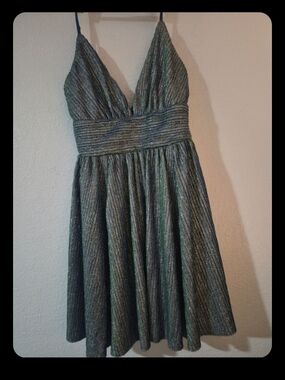 Lulu's Shimmering Teal V-Neck Fit-and-Flare Mini Dress- XS NWT